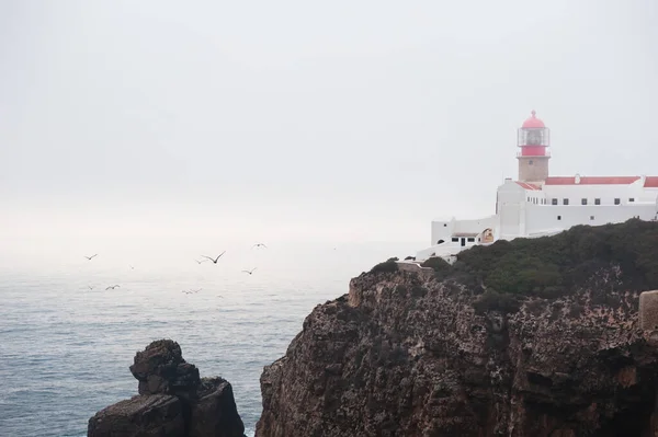 Lighthouse Cape Vincent Foggy Evening Algarve Portugal Atlantic Ocean Coast — Stock Photo, Image