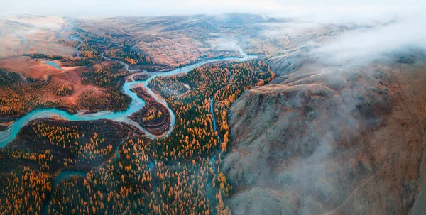 Panorámás Kilátás Nyílik Chuya Folyóra Kurai Sztyeppén Altai Hegyek Szibéria — Stock Fotó