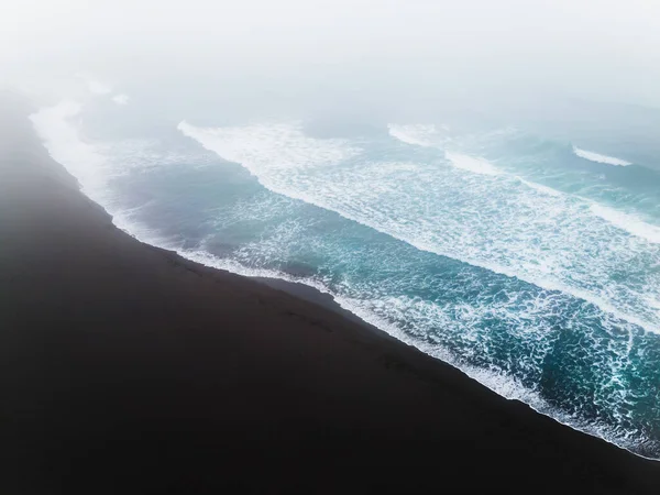Pacific Ocean Coast Black Volcanic Sand Kamchatka Russia Aerial Top — Stock Photo, Image