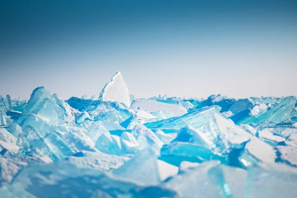 Gelo Transparente Lago Baikal Nascer Sol Gelo Azul Com Neve — Fotografia de Stock
