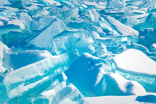 Blå Genomskinlig Med Snö Bajkalsjön Vintern Abstrakt Isstruktur Bakgrund Vinterlandskap — Stockfoto