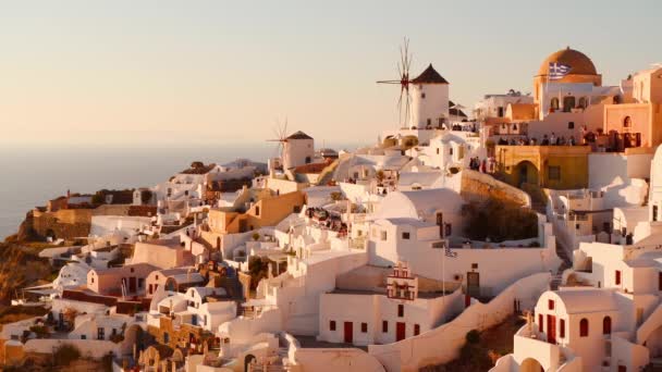 Schöner Sonnenuntergang Auf Der Insel Santorin Griechenland Weiße Architektur Und — Stockvideo