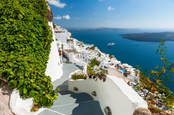 Biała Architektura Wyspie Santorini Grecja Letni Krajobraz Widok Morze Koncepcja — Zdjęcie stockowe