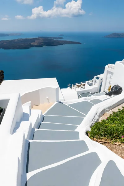 Architettura Bianca Nell Isola Santorini Grecia Mare Blu Cielo Blu — Foto Stock