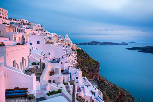 Bellissimo Tramonto Sull Isola Santorini Grecia Architettura Bianca Nella Città — Foto Stock