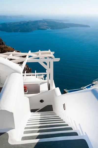 Белая Архитектура Острова Санторини Греция Голубое Море Голубое Небо Концепция — стоковое фото