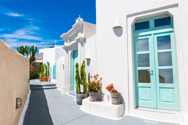 Tradycyjna Grecka Architektura Wiosce Pyrgos Wyspa Santorini Grecja Piękna Ulica — Zdjęcie stockowe