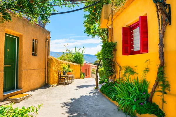 Yunanistan Atina Kentindeki Geleneksel Yunan Mimarisi Plaka Bölgesinde Renkli Mimarisi — Stok fotoğraf