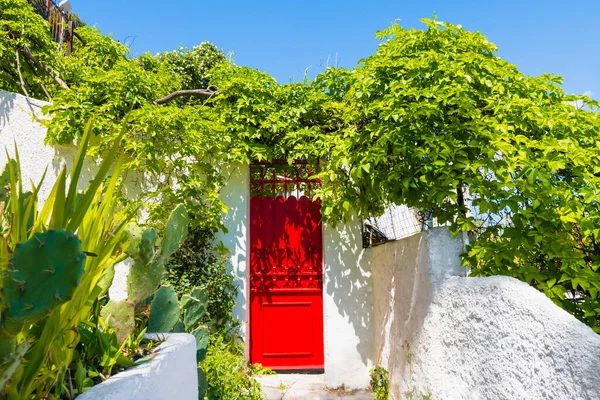 Традиционная Греческая Архитектура Районе Плака Афины Греция Дом Красной Дверью — стоковое фото