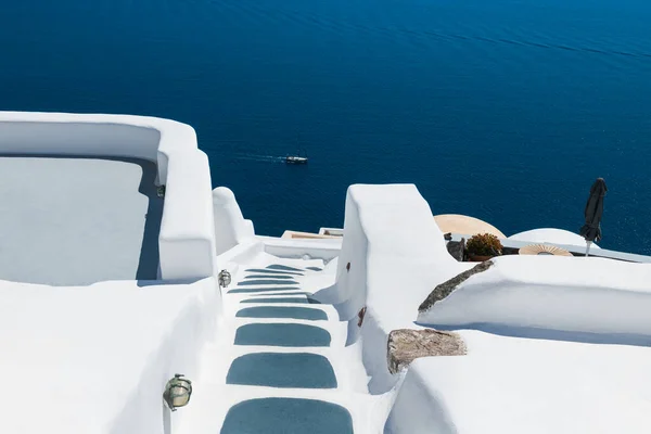 Biała Architektura Wyspie Santorini Grecja Luksusowy Hotel Widokiem Morze Koncepcja — Zdjęcie stockowe