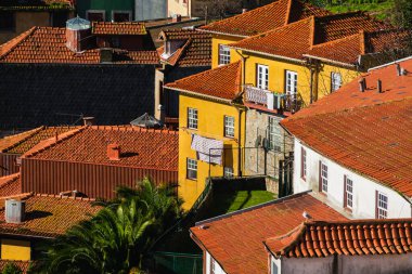 Porto, Portekiz 'de kırmızı kiremit çatılı eski mimari. Meşhur seyahat yeri. 