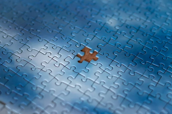 Missing Piece Sky Puzzle Concept Completing Big Job Final Project — Stock Photo, Image