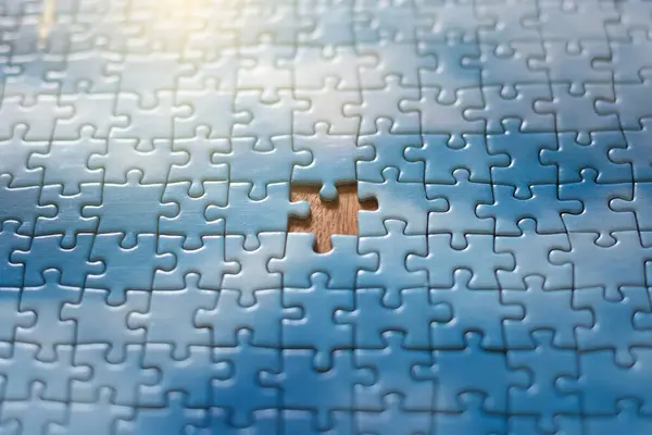Missing Piece Sky Puzzle Concept Completing Big Job Final Project — Stock Photo, Image