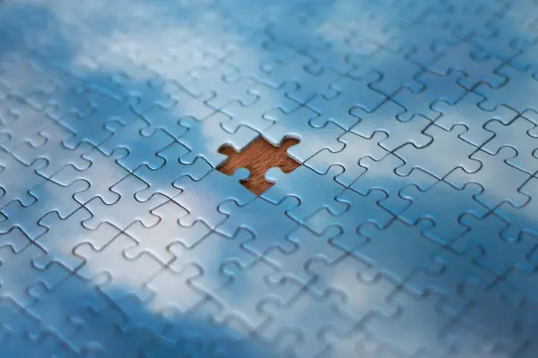 Missing Piece Sky Puzzle Concept Completing Big Job Final Project Imagen De Stock