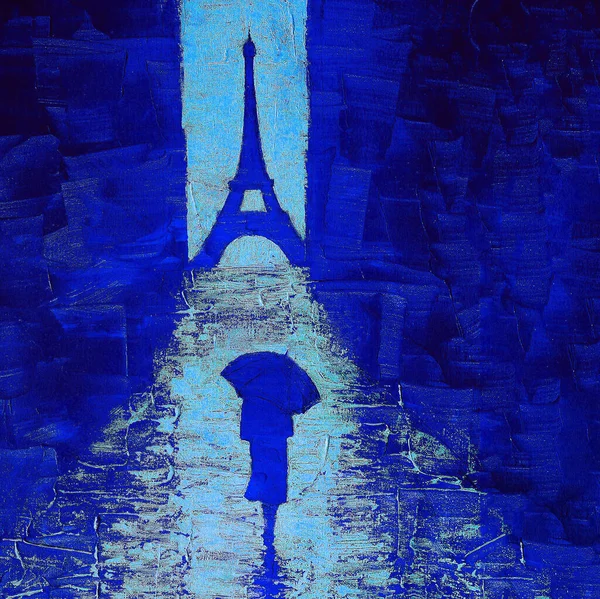 Pintura Arte Uma Mulher Caminhando Sob Guarda Chuva Para Torre — Fotografia de Stock