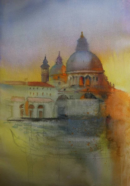 Pintura Acuarela Del Canal Venecia —  Fotos de Stock