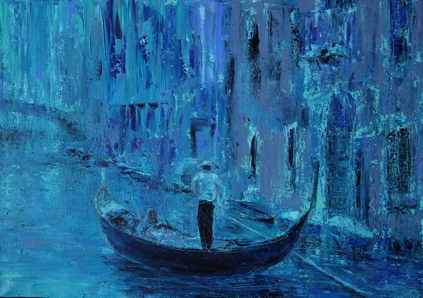 Pintura Arte Azul Gôndola Veneza Itália Imagens Royalty-Free