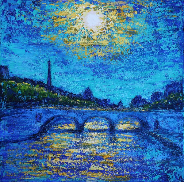 Pôr Sol Paris França Pintura Acrílica — Fotografia de Stock