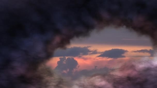 Animazione Zoomare Dal Cielo Pacifico Alle Nuvole Scure Forma Volto — Video Stock