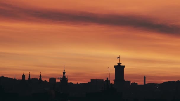 Świt Widokiem Sylwetkę Miasta Lwów Ukraina — Wideo stockowe