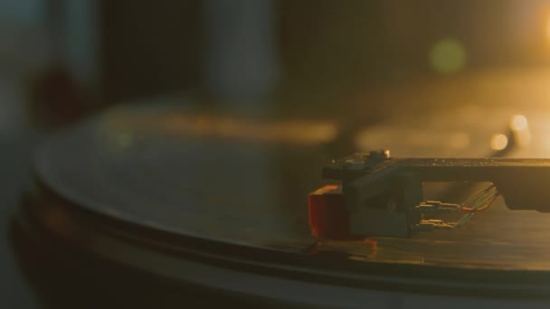 Vinyl Record Close Old Vinil Black Phonograph Spinning — Stock Video