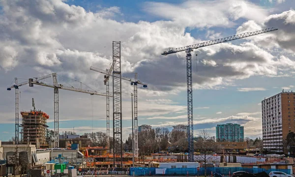 Grande Canteiro Obras Richmond City Com Guindastes Construção Trabalhando Complexo — Fotografia de Stock