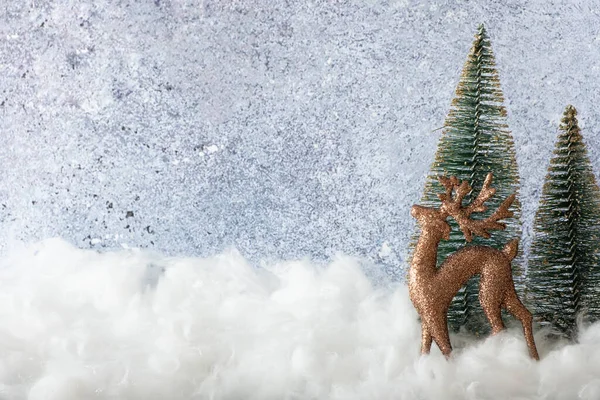 Cervi Alberi Natale Con Neve Composizione Vacanze Invernali — Foto Stock