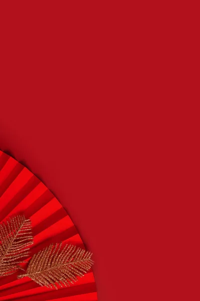 紙ファンシンボル赤の背景にコピースペースと中国の新年のトップビュー ロイヤリティフリーのストック画像