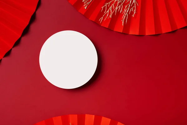 Mock Podium Rond Het Podium Voetstuk Papier Kunst Chinees Nieuwjaar — Stockfoto