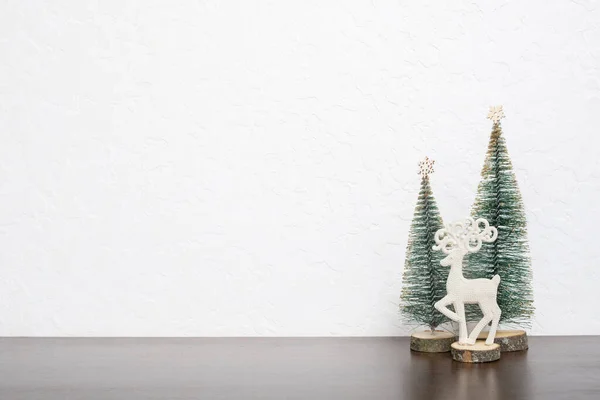Ano Novo Natal Ainda Vida Com Árvores Xmas Veados Casa — Fotografia de Stock