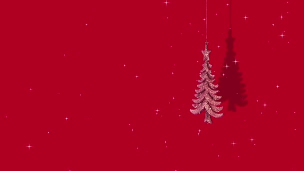 Glanzende Kerstboom Rode Achtergrond Met Magisch Sterrenlicht Minimaal Kerstconcept — Stockvideo
