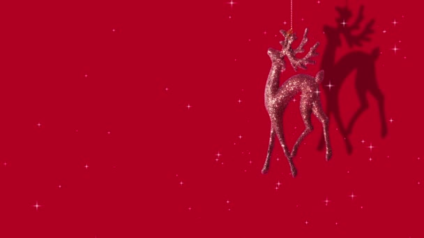 Csillogó Karácsonyi Szarvas Vörös Háttér Mágikus Csillagfény Xmas Minimális Koncepció — Stock videók