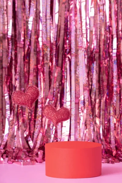 Mock Pódium Színpadon Vagy Talapzat Szív Szimbólum Szeretet Díszítések Valentin — Stock Fotó