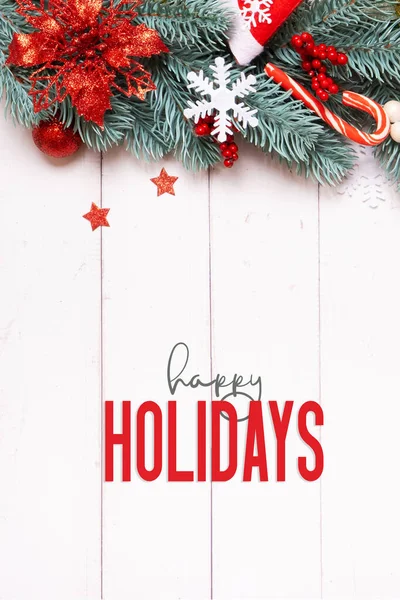 Happy Holidays Winter Holidays Composition Made Pine Tree Stars Festive — Stock Photo, Image