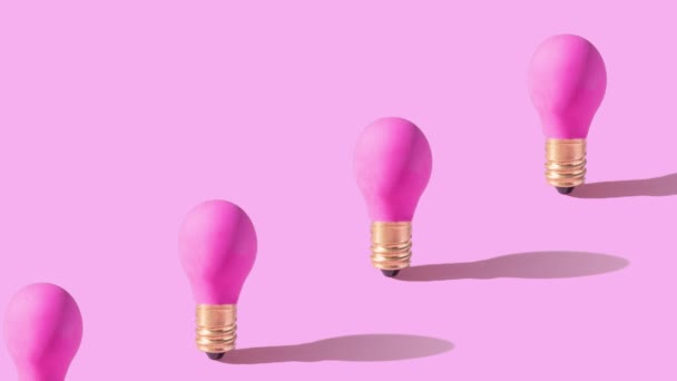 Lâmpada Rosa Sobre Fundo Rosa Ideia Criativa Conceito Startup Imagens — Vídeo de Stock