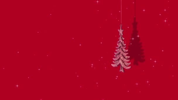 Λαμπερό Χριστουγεννιάτικο Δέντρο Κόκκινο Φόντο Μαγικό Φως Αστεριών Χριστούγεννα Ελάχιστη — Αρχείο Βίντεο