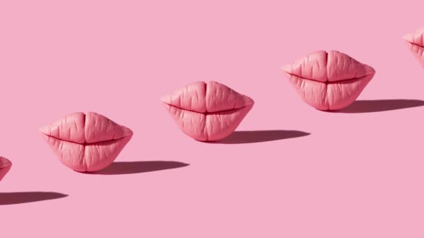 Moving Pattern Pink Lips Harsh Shadows Pink Background Creative Motion — Stock Video