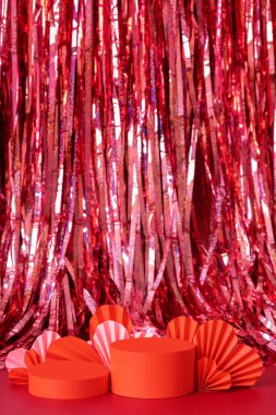 Mock up podium stage or pedestal and hearts. Decorations to Valentines day for your products.