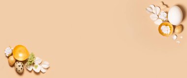 Monochrome flat lay Easter eggs composition with copy space. Easter banner.