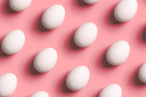 Composição Criativa Com Padrão Ovos Brancos Fundo Vermelho — Fotografia de Stock