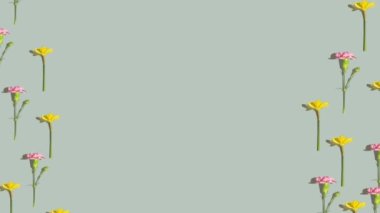 Çiçek deseni yeşil-gri bir arka planda hareket eder. Çiçekli animasyon arka plan, yaratıcı resimler. Yüksek kaliteli görüntüler