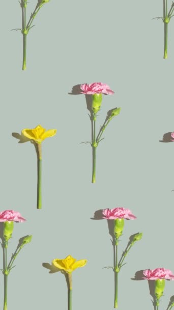Kwiatowy Wzór Porusza Się Zielono Szarym Tle Kwiatowe Animowane Tło — Wideo stockowe