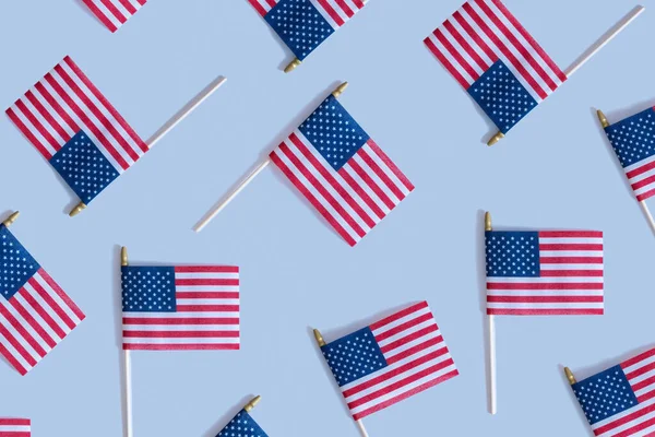 Зразок Прапорів Сша Плоский Синьому Фоні Концепція Незалежності — стокове фото