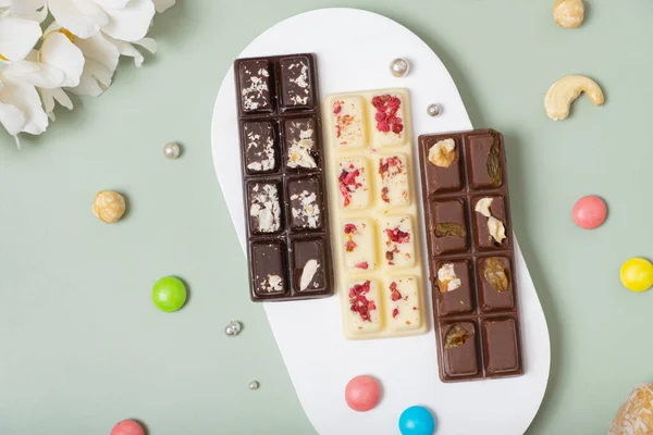 Gezonde Ambachtelijke Natuurlijke Mini Chocolade Bovenaanzicht Zoet Eten Gezond Dessert — Stockfoto