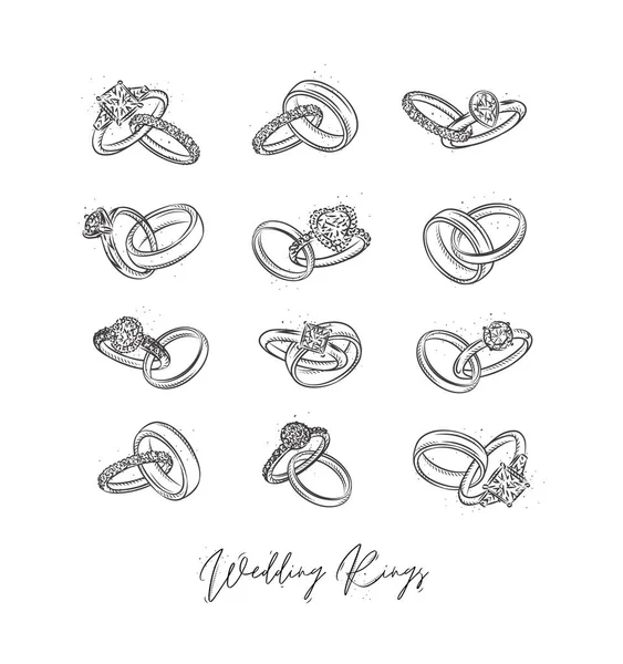 Wedding Engagement Ring Drawing Vintage Graphic Style — Stock Vector