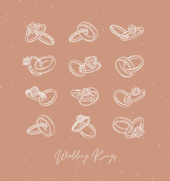 米色背景的老式图形婚礼和订婚戒指绘图 — 图库矢量图片