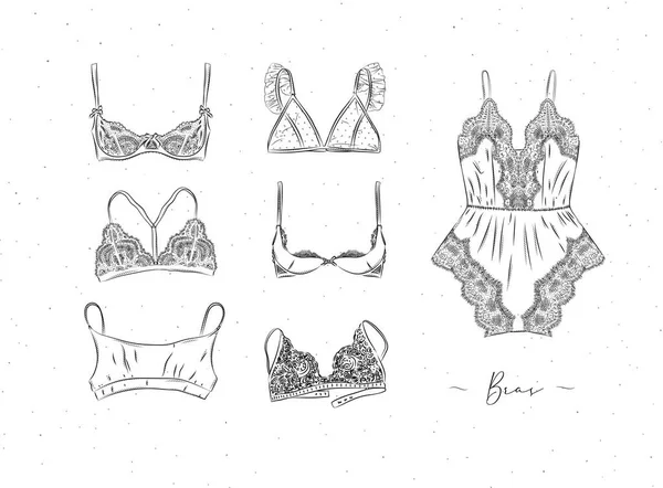 色彩艳丽的胸罩系列 以白色背景的图形风格绘制 — 图库矢量图片
