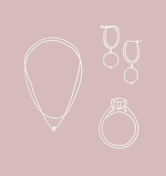 Γυναικεία Κοσμήματα Για Καθημερινή Χρήση Στυλ Σχεδίασης Φόντο Ροδακινί — Διανυσματικό Αρχείο