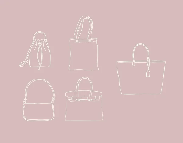 Set Handbags Modern Women Look Drawing Peach Color Background — Stock Vector