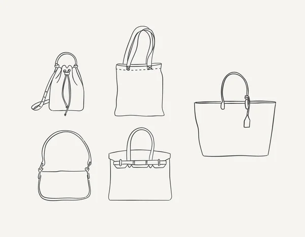Set Handbags Modern Women Look Drawing Light Color Background — Stock Vector